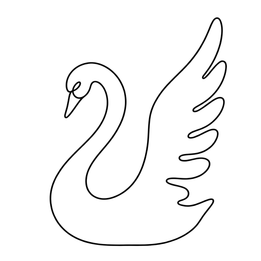 Single line back tattoo of a swan with an arched neck and raised wing