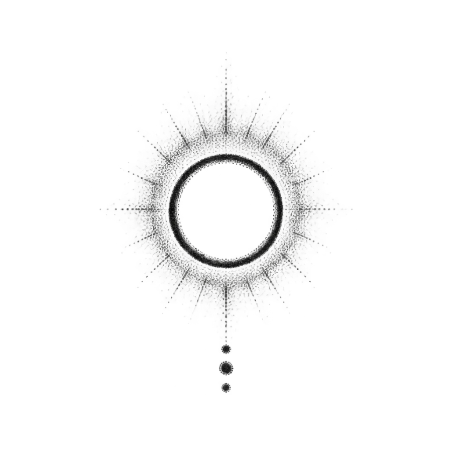 Dotwork eclipse ring tattoo design small enough for behind the ear