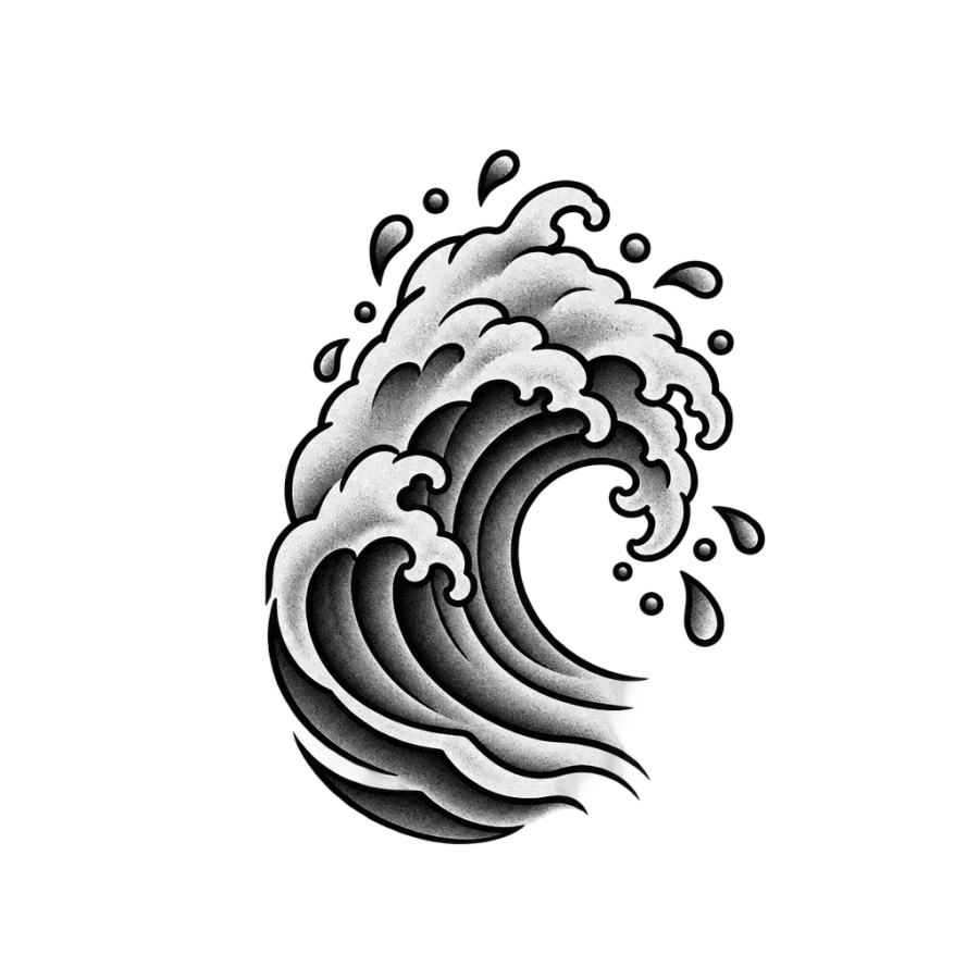 Japanese style curling wave tattoo scaled for behind the ear