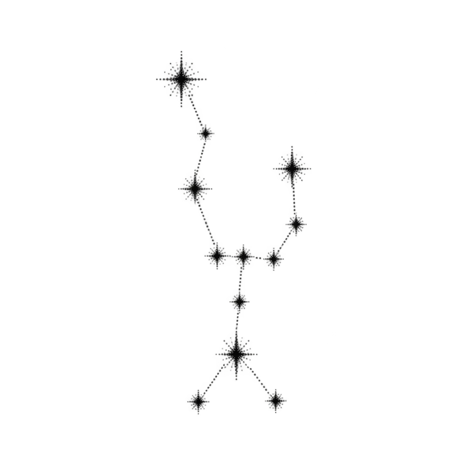 Dotwork Orion constellation tattoo shaped for behind the ear