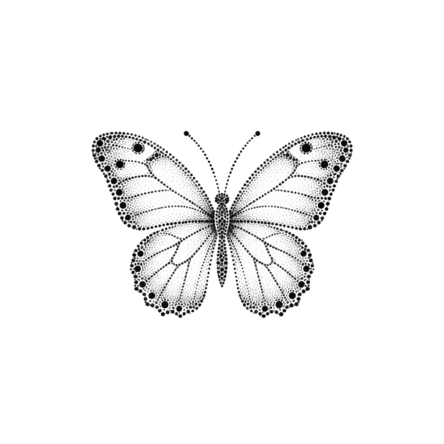 Dotwork butterfly tattoo sized small for behind the ear