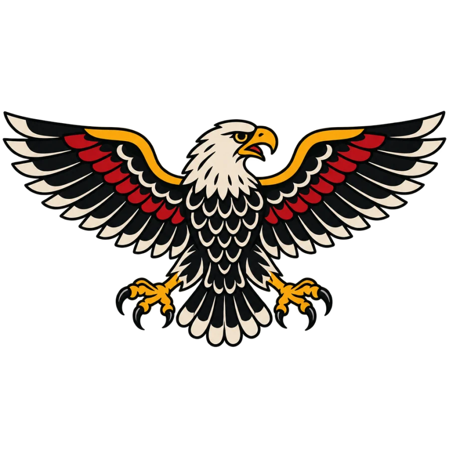 American traditional chest tattoo of a wide eagle with spread wings