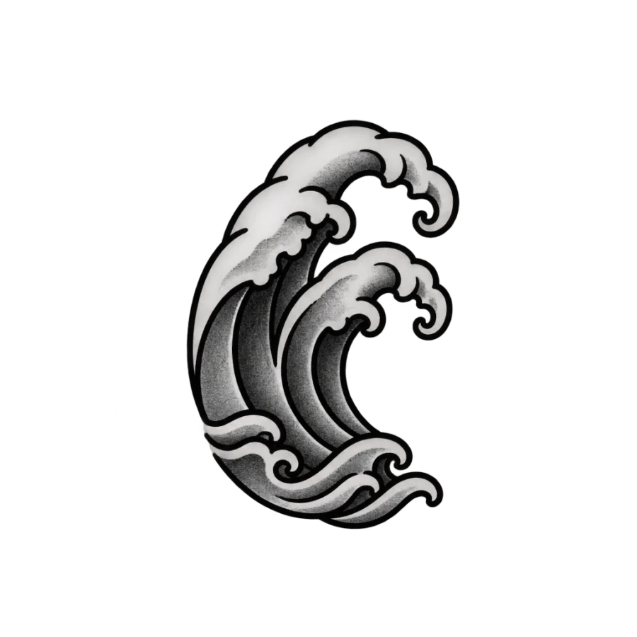 Japanese style finger tattoo of a small wave crest with curling foam