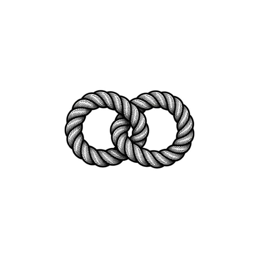Engraved finger tattoo of a small sailor knot with two interlocked loops