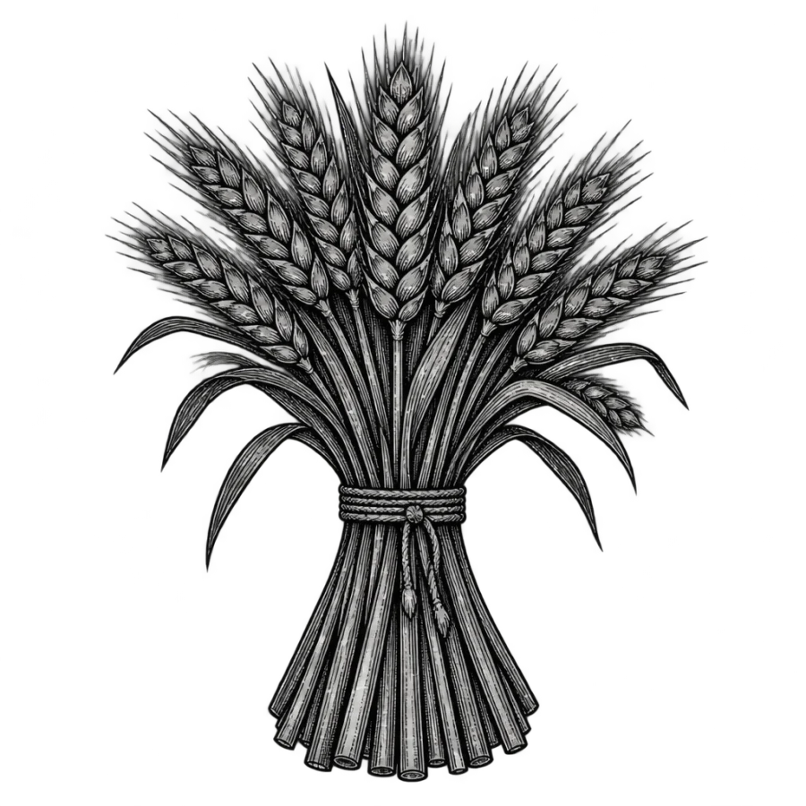Engraved wheat bundle tattoo design with hatched shading for the hand