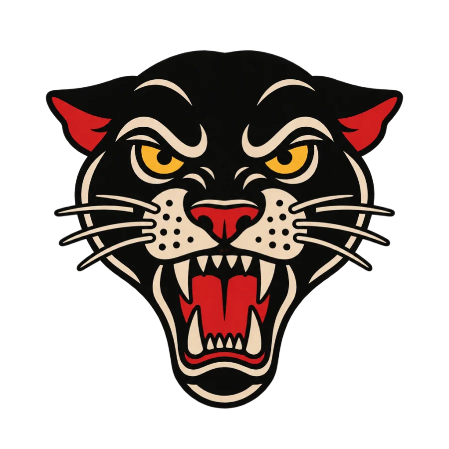 American traditional neck tattoo of a panther head facing forward