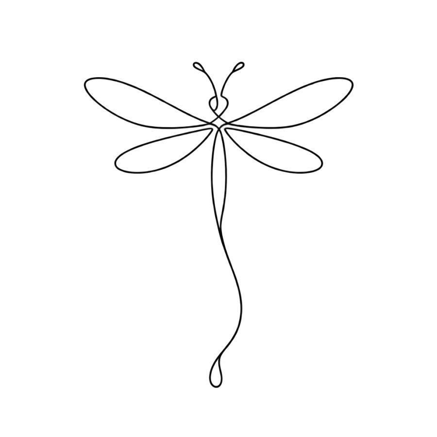 Single continuous line dragonfly tattoo shaped for the side of the neck