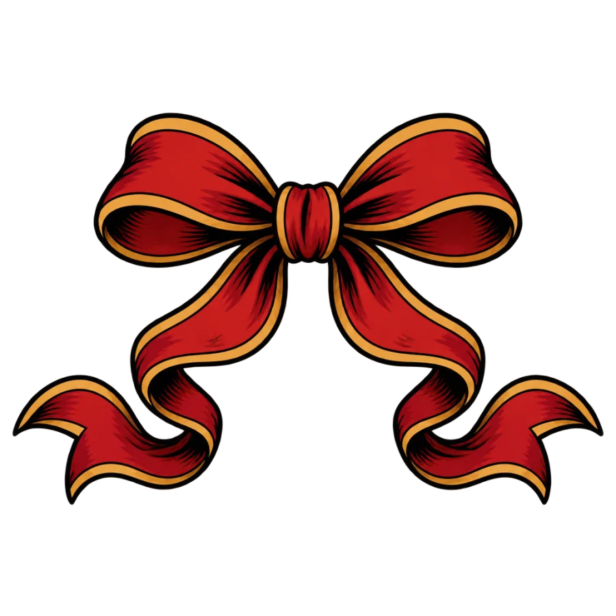 Neo traditional neck tattoo of a ribbon bow with two trailing tails