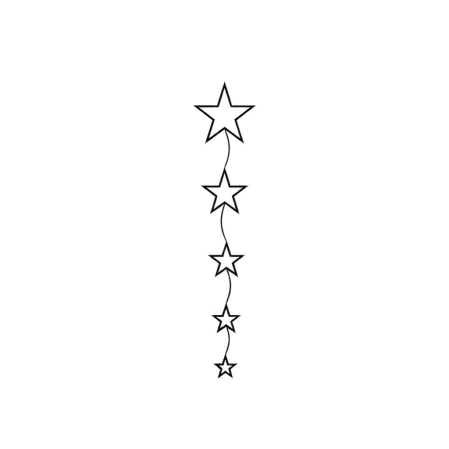 Minimalist neck tattoo of five small stars descending on a hairline