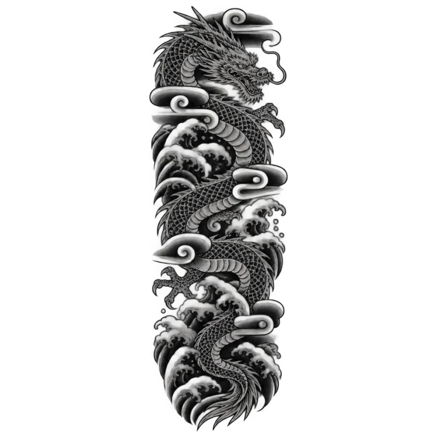 Japanese irezumi rib tattoo of a dragon winding through wind bars