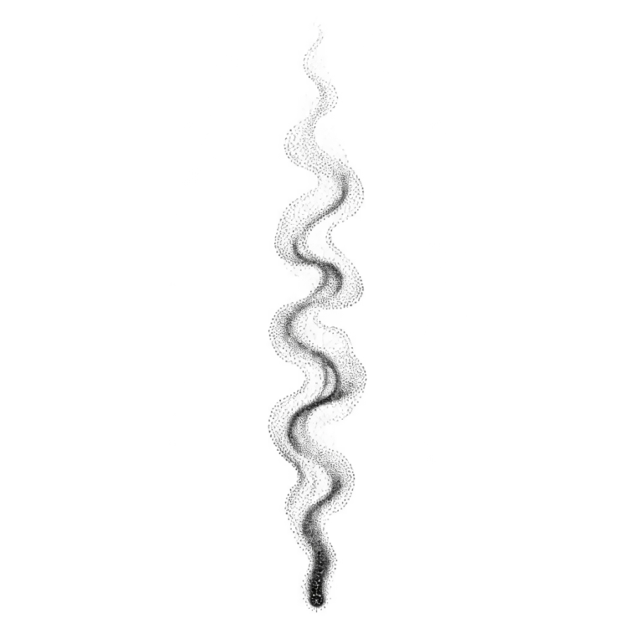 Dotwork rising smoke tattoo design shaped as a narrow spine column