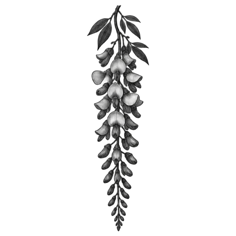 Engraved wisteria column tattoo design shaped for the spine