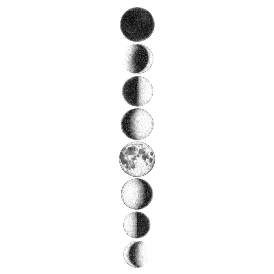 Dotwork moon phase column tattoo design shaped for the spine