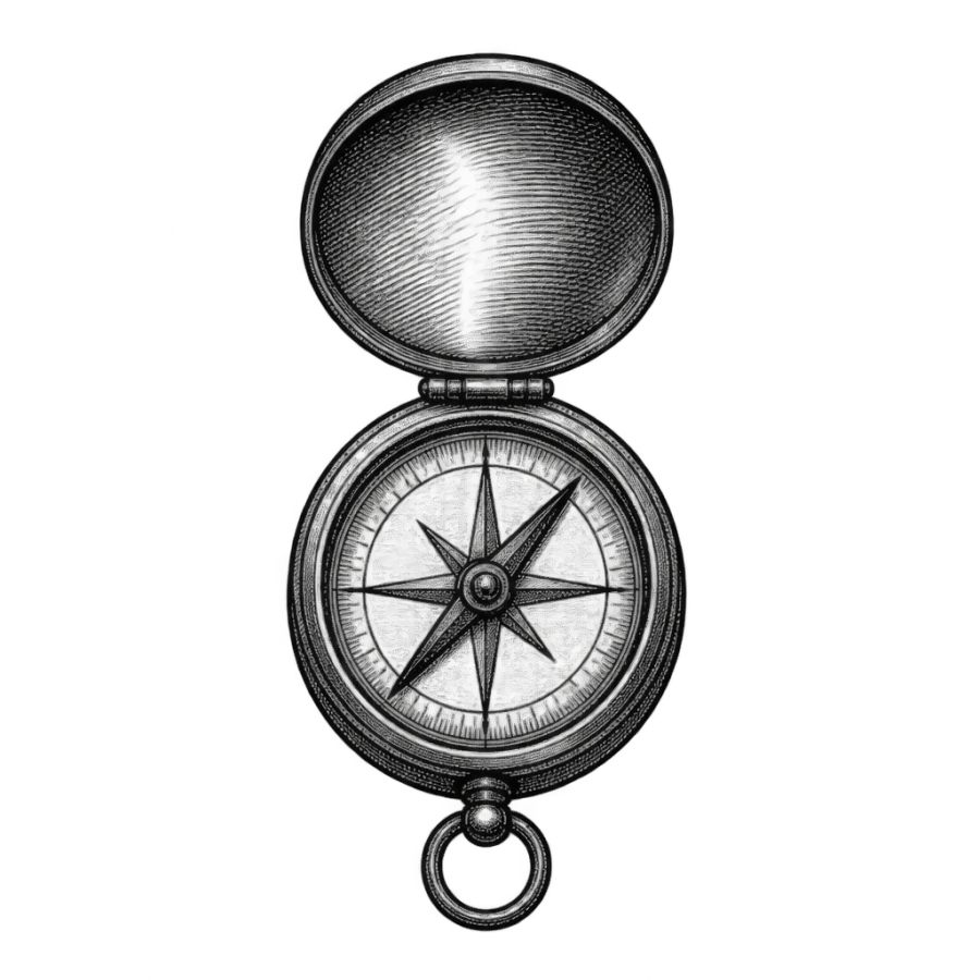Engraved wrist tattoo design of an antique pocket compass with open lid