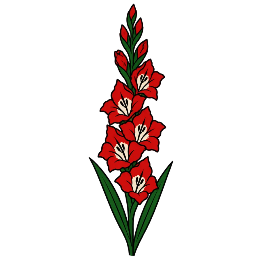 American traditional tattoo of a gladiolus spike with funnel blooms