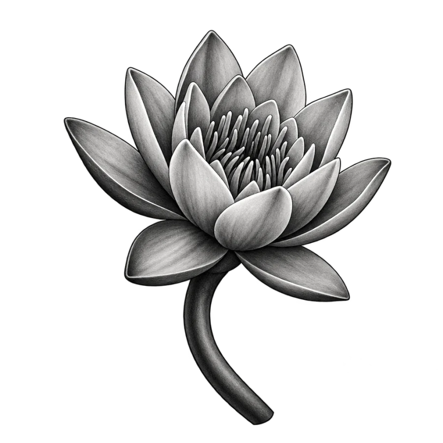 Black and grey realism tattoo of a half open water lily