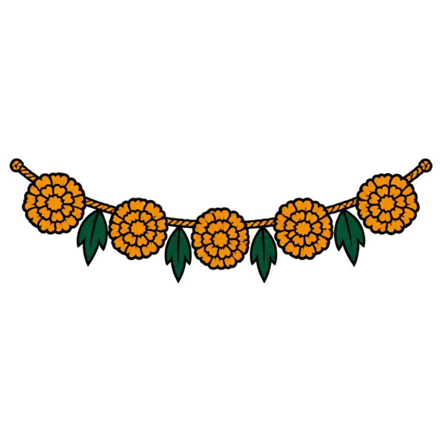 American traditional tattoo of a marigold garland strung on a cord