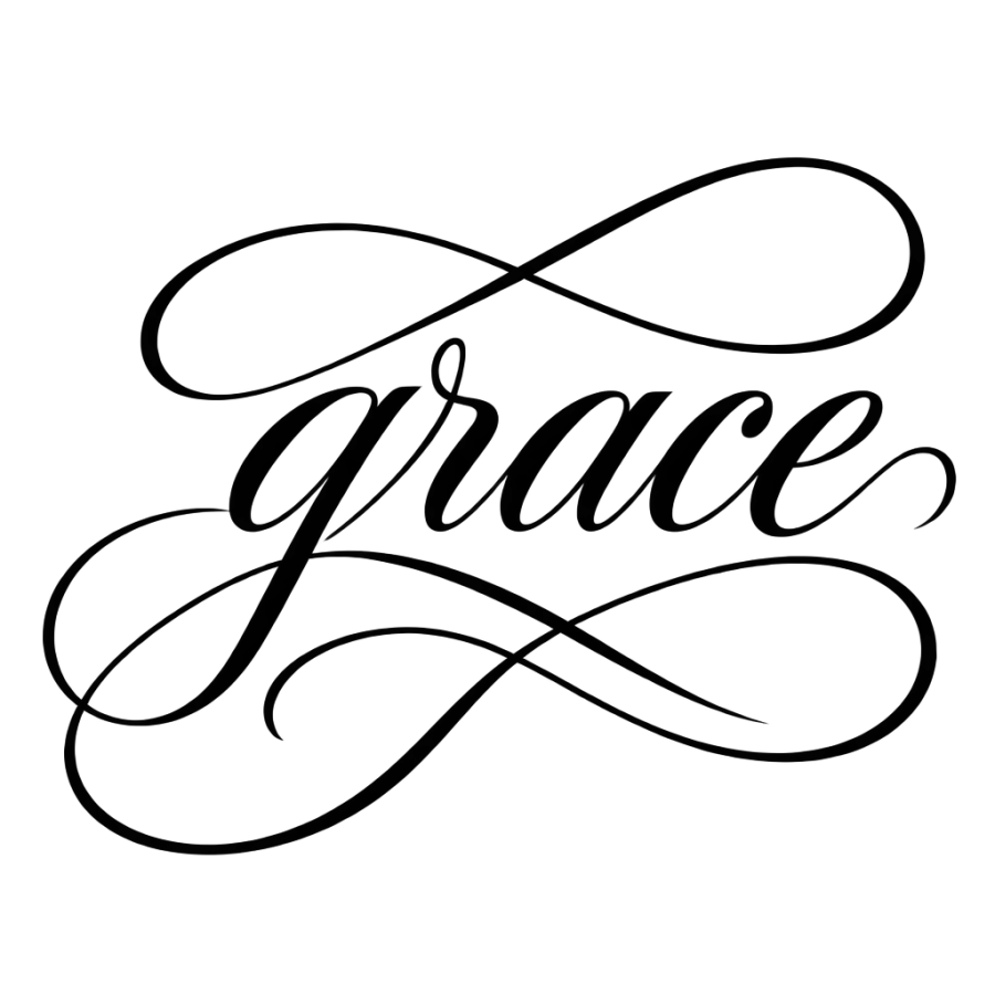 Cursive tattoo lettering of the word grace in ornate Spencerian flourishes