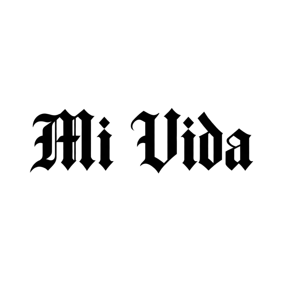 Old English blackletter tattoo lettering reading Mi Vida on one line