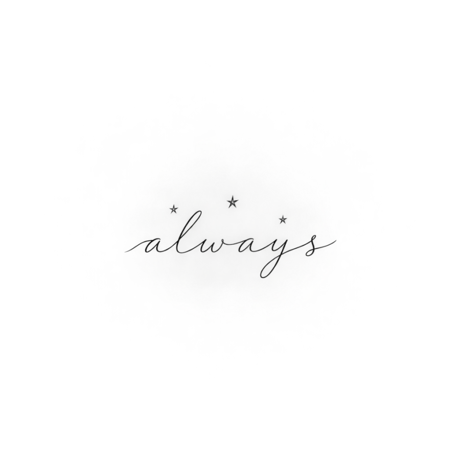 Fine line cursive tattoo lettering spelling always under three tiny stars