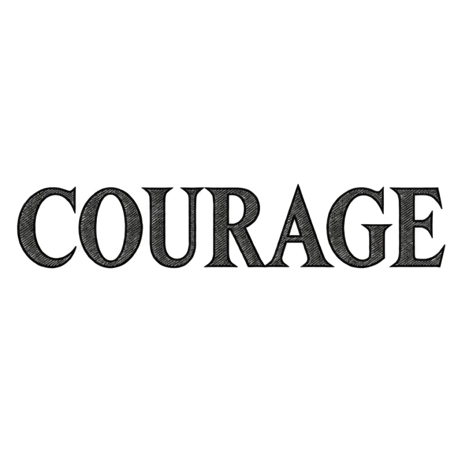 Engraved roman capitals tattoo lettering sample reading the word courage