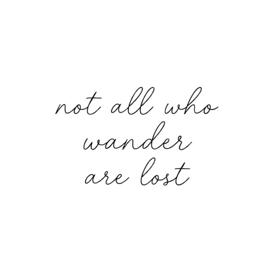Fine line script tattoo quote reading not all who wander are lost