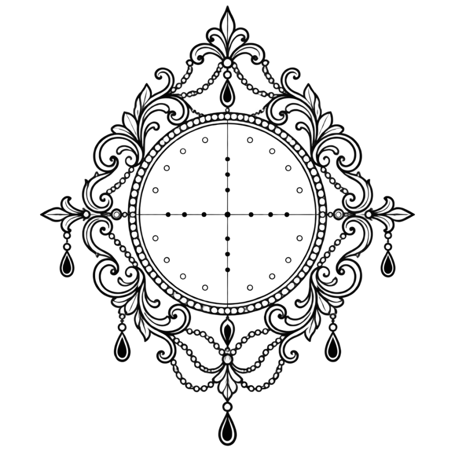 Ornamental filigree medallion marked with dotted placement circles and guide lines