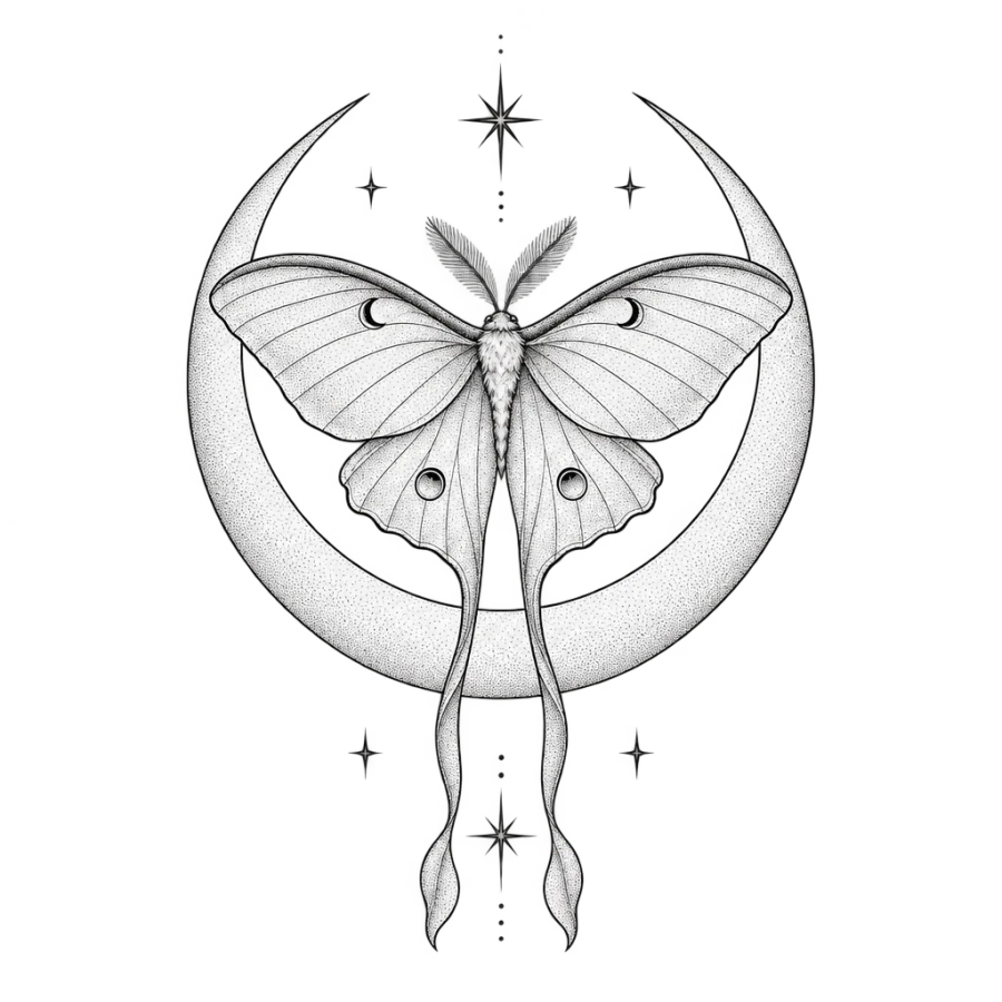 Locked variation of the luna moth tattoo design