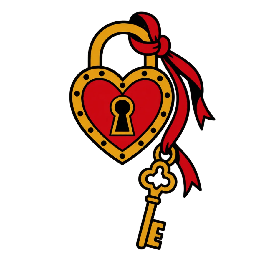 American traditional tattoo design of a heart shaped padlock and key