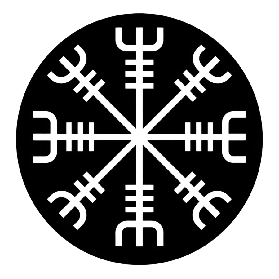 Blackwork vegvisir sigil tattoo design cut as negative space