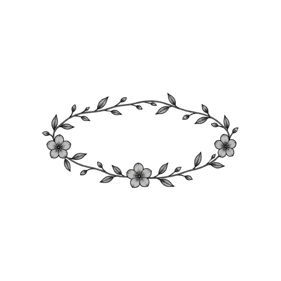 Fine line tattoo design of a flowering vine anklet band circling the ankle