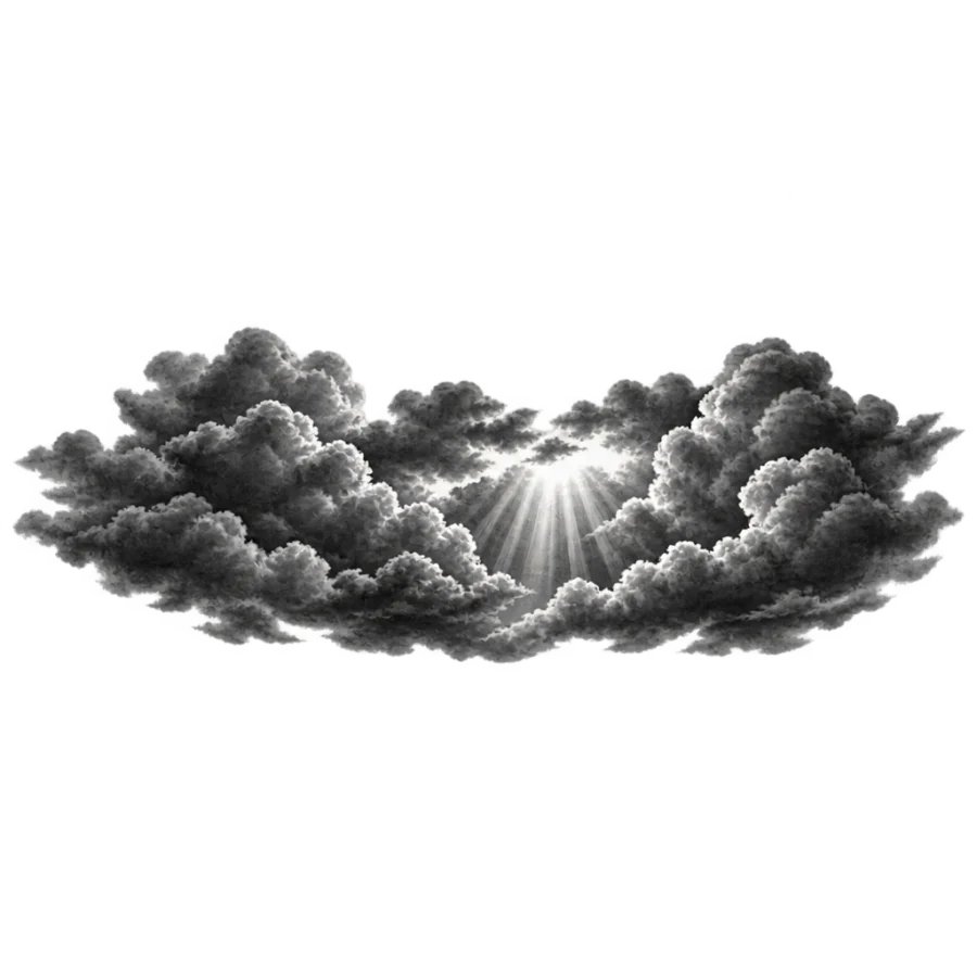 Black and grey realism armband tattoo design of storm clouds with light rays