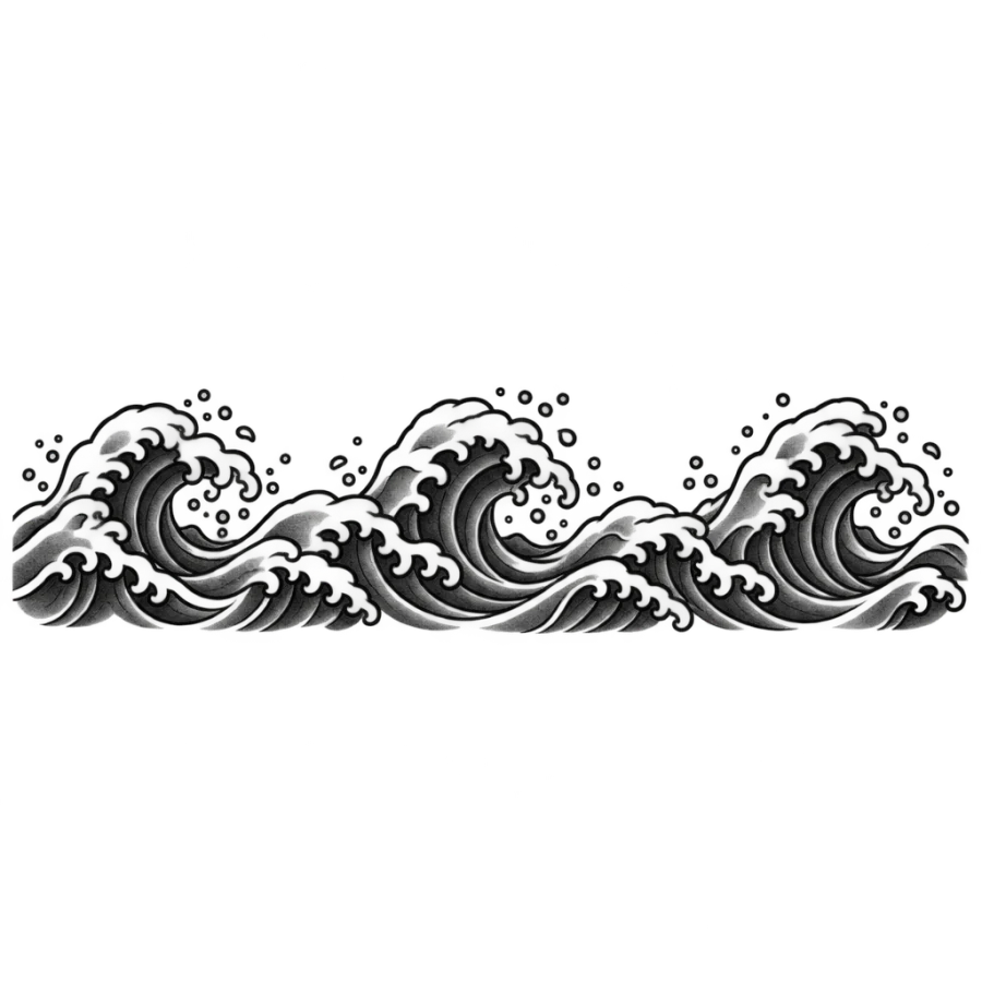 Japanese irezumi armband tattoo design of rolling waves with foam crests
