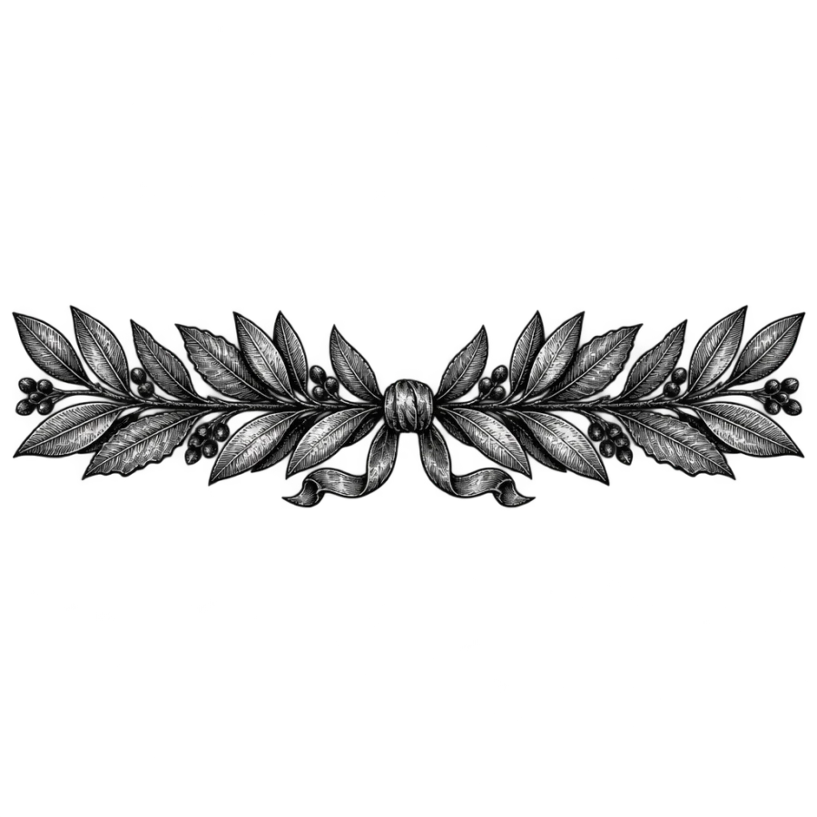 Engraved woodcut armband tattoo design of a laurel wreath with a ribbon