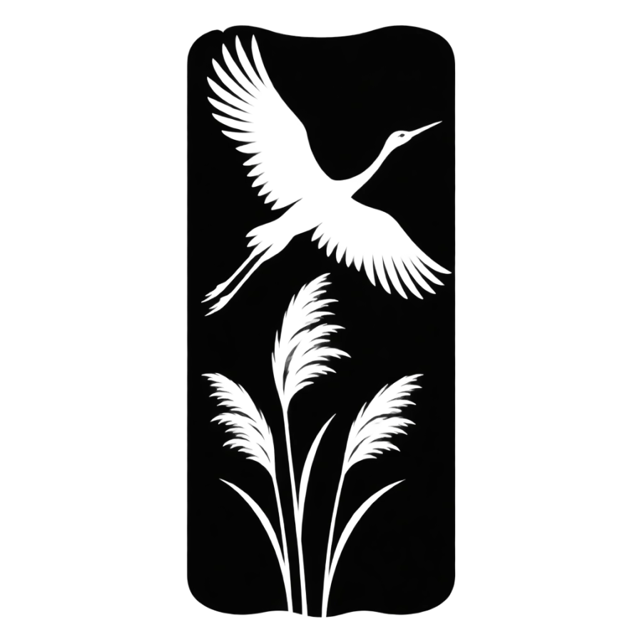Blackwork back panel tattoo with a crane cut in negative space