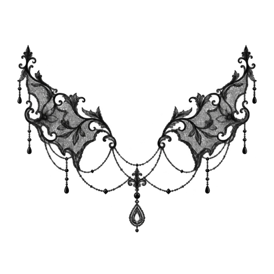 Ornamental lace breastplate chest tattoo design with chain swags