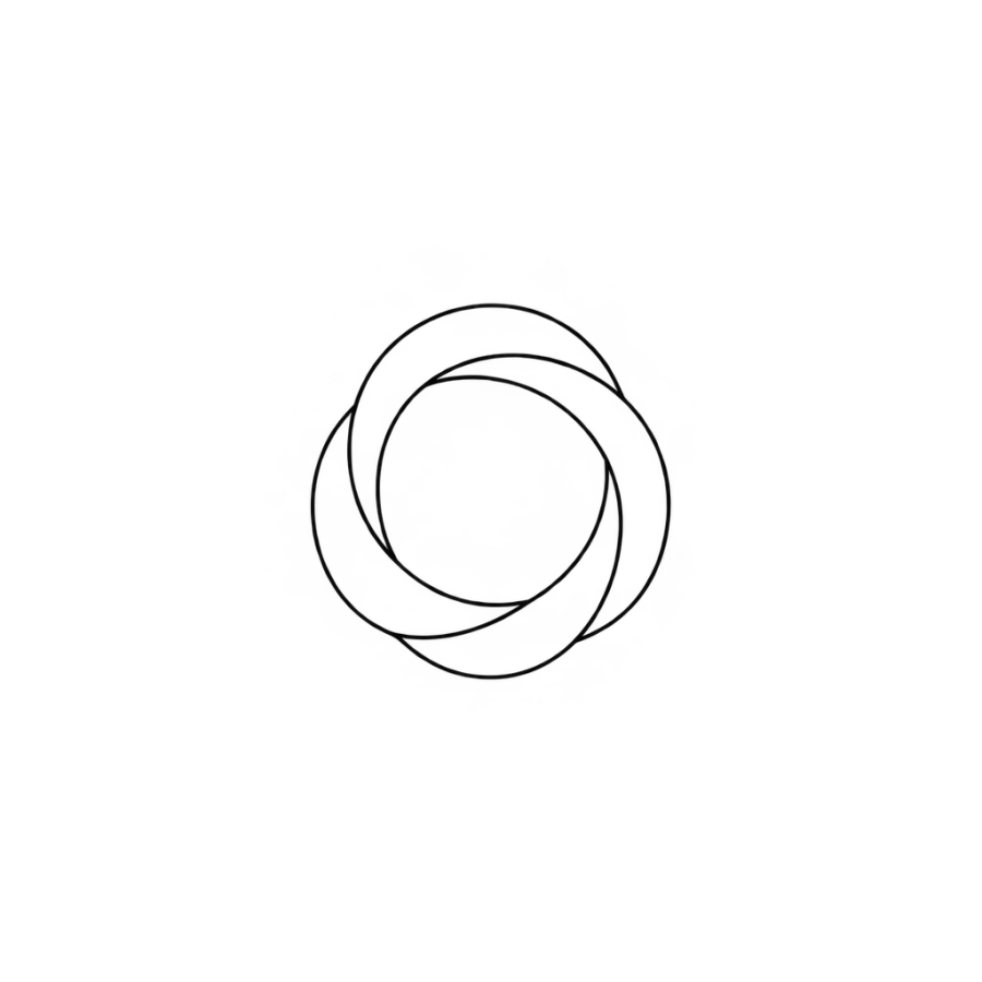 Minimalist single line tattoo design of a small looping circular knot