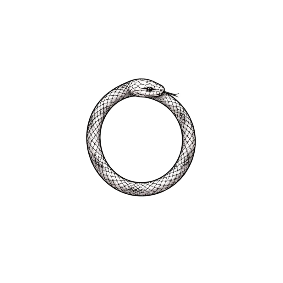 Fine line tattoo design of a slender snake coiled into a finger ring band
