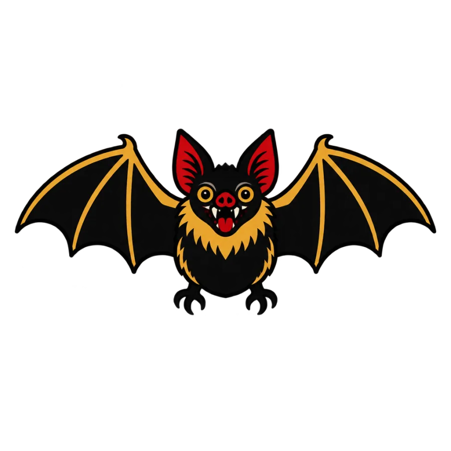 American traditional tattoo design of a small bat with spread wings for the nape
