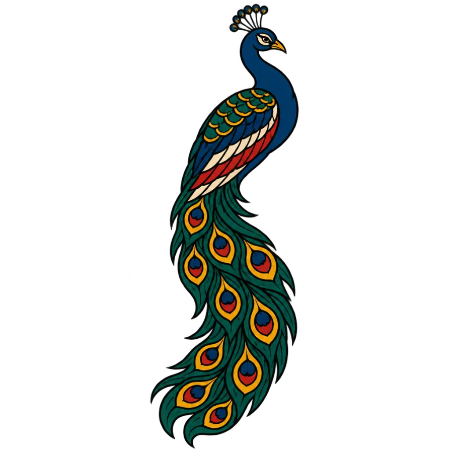 American traditional tattoo design of a peacock with a long trailing tail