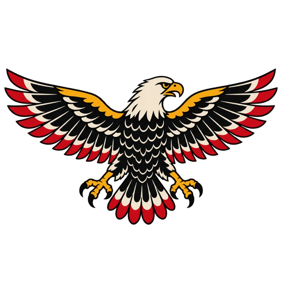 American traditional tattoo design of an eagle with wings spread for the stomach