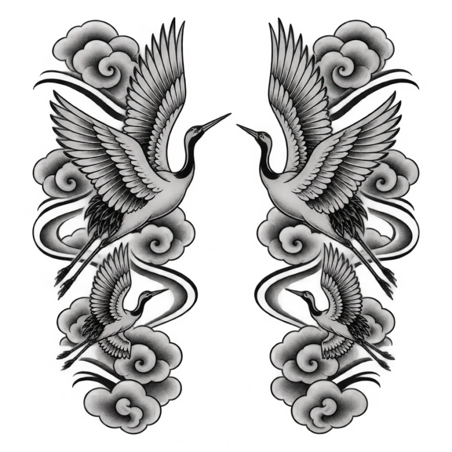 Japanese style crane pair tattoo for a father and son