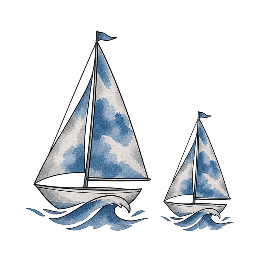 Watercolour sailboat pair tattoo design for a father and son set