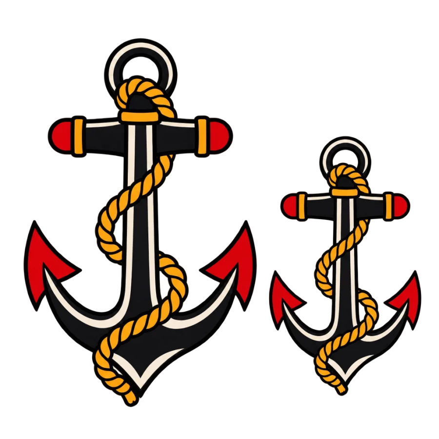 American traditional big and small anchor tattoos for father and son
