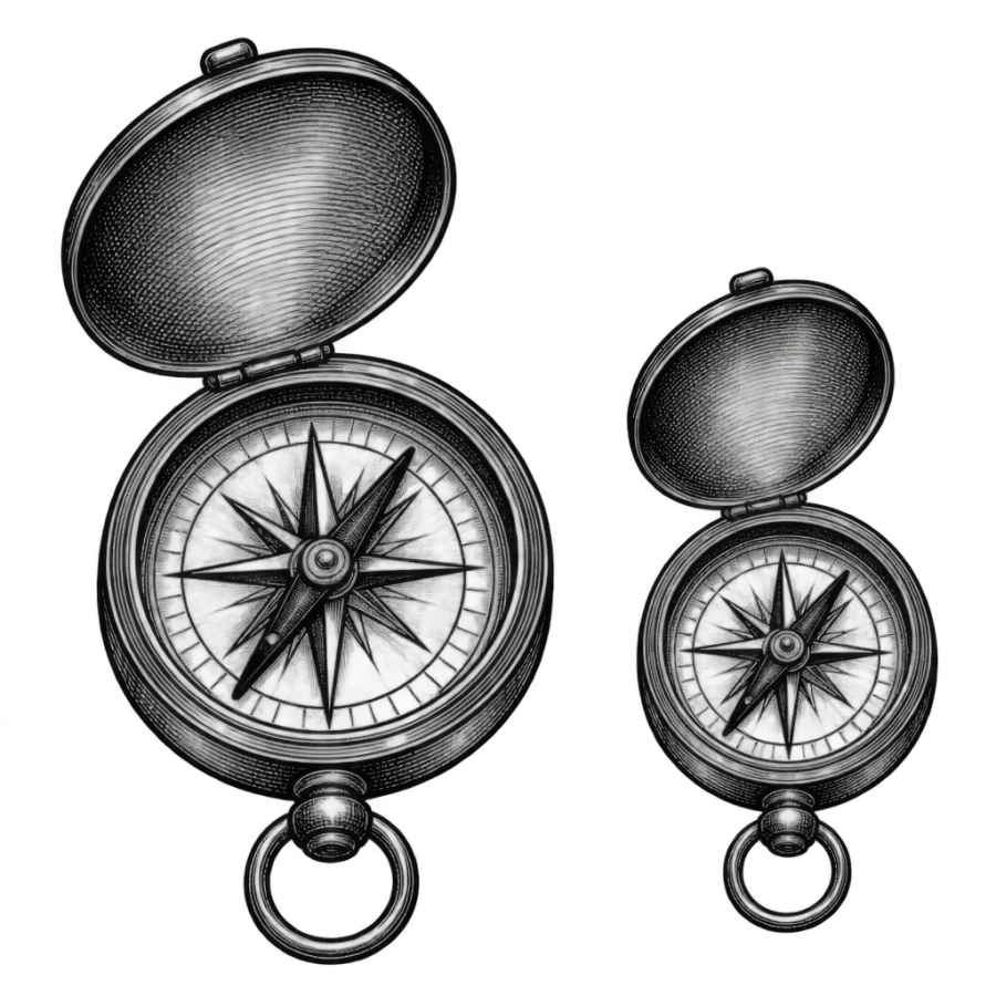 Engraved large and small compass tattoos for father and son