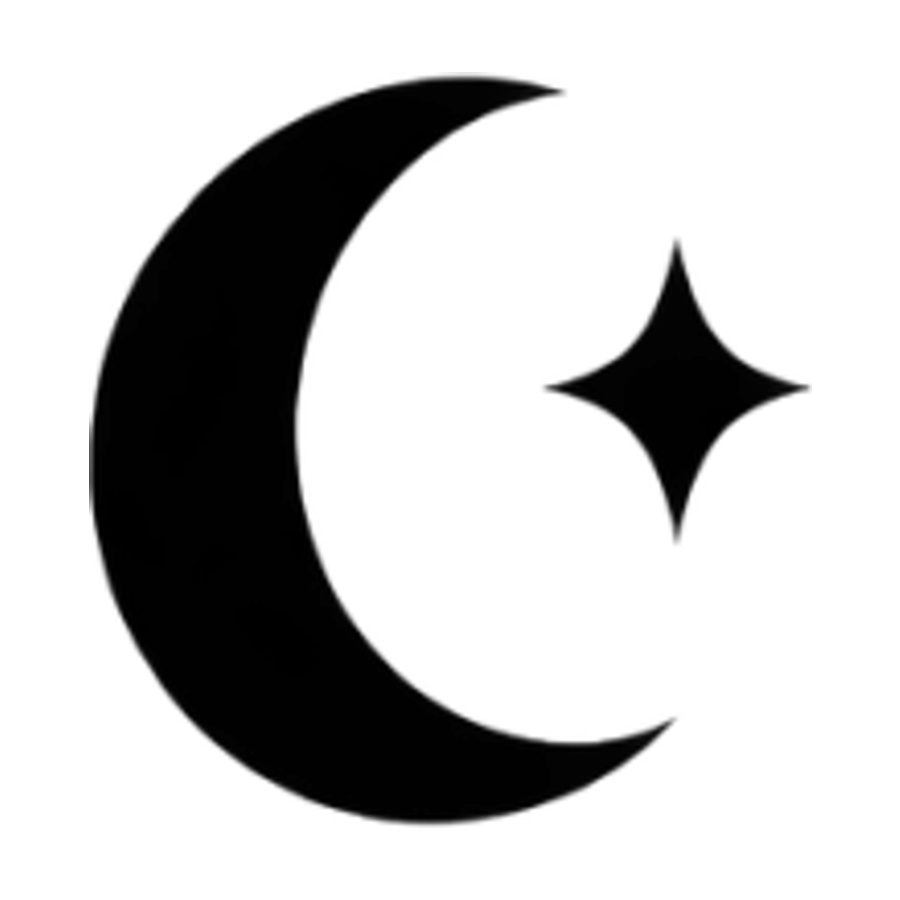 Small solid black crescent moon and star tattoo design with no interior detail