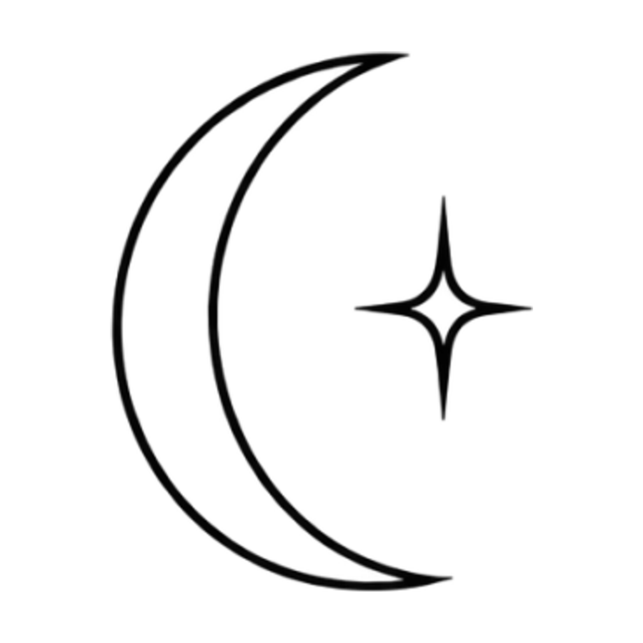 Simple crescent moon and star tattoo drawn in five clean lines