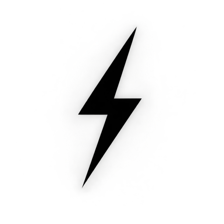 Small solid black graphic tattoo of a single angular lightning bolt