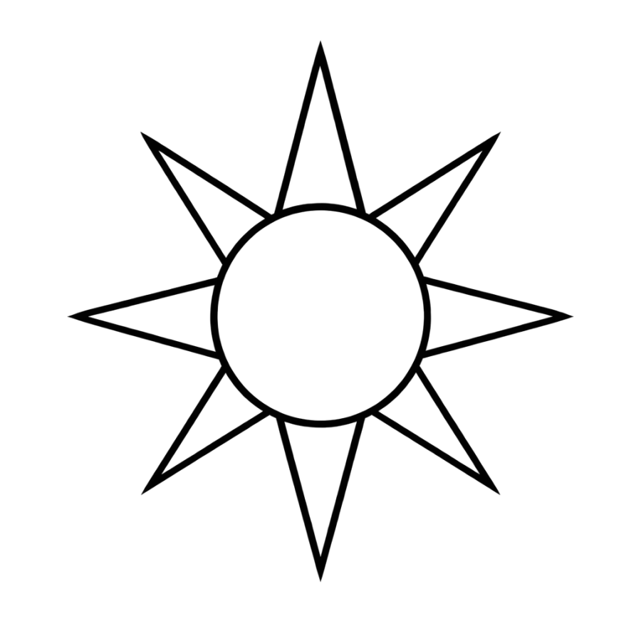 Beginner tattoo stencil of a sun with eight straight triangular rays