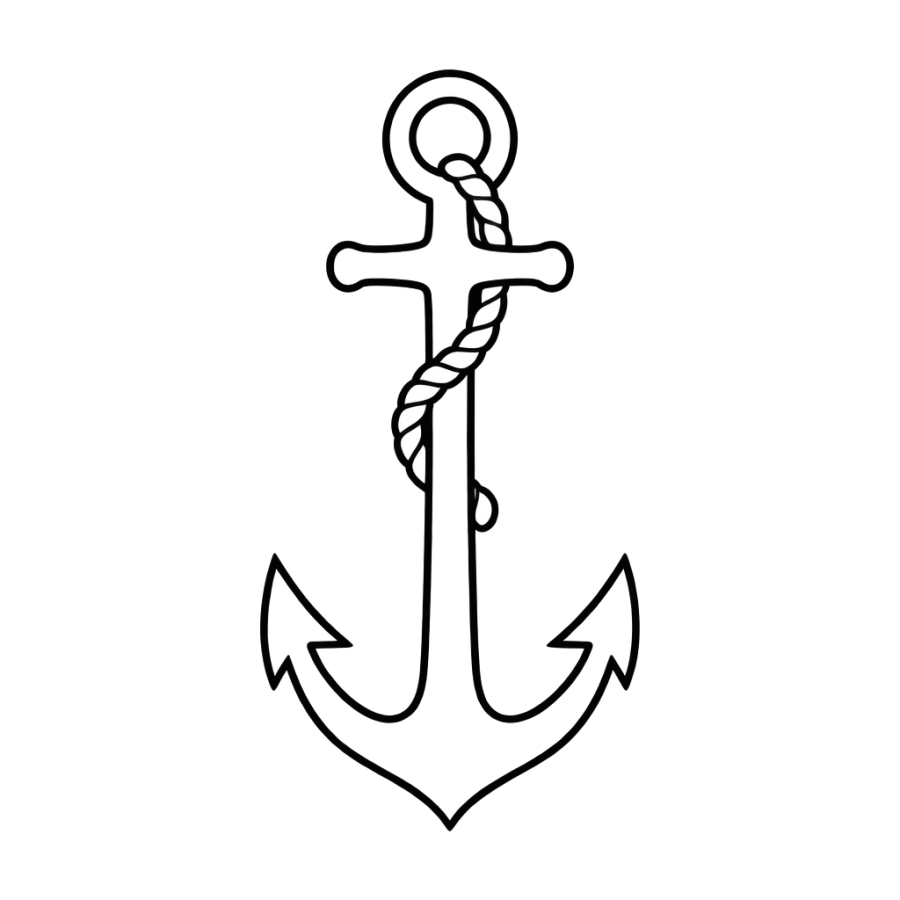 Beginner tattoo stencil of an anchor with a short rope loop
